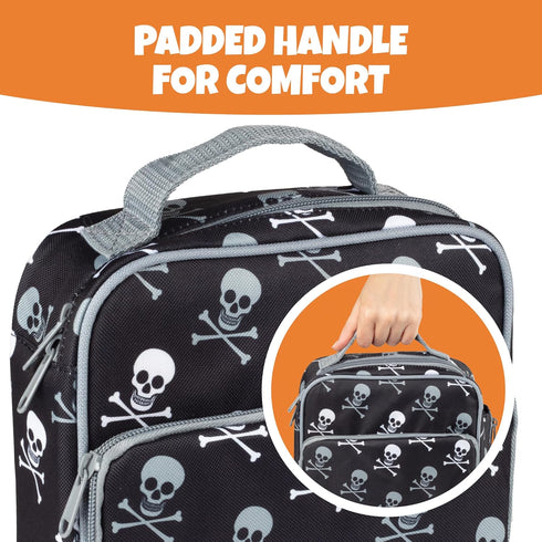 Kids Pirate Insulated Lunch Box with Snack Pocket & Water Bottle Holder - Reusable Bag for Back to School