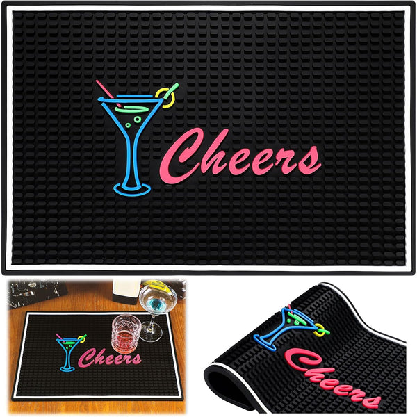 Zhehao Cheers Bar Mat for Bartending, 12 x 18 Inch Non-Slip Rubber Mat for Home Bar Countertop, Kitchen, Restaurants