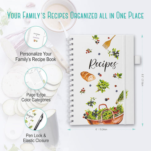 OUTSHINE Blank Recipe Book: 6x9 Recipe Notebook to Write in Your Own Recipes, Recipe Binder, and Journal