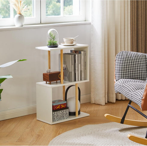 3-Tier 23 inches YD-ST003W Aibiju Narrow Side Table with Open Storage Shelf, S-Shaped End Table, Nightstand, High, Sofa