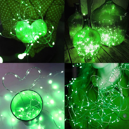 Twinkle Star 33FT 100 LED Silver Wire String Lights, Green Battery Operated Fairy Lights for Christmas Wedding Party