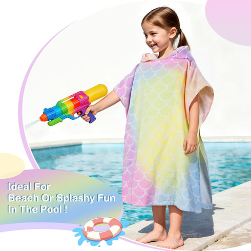 2-6, 100% Catalonia Mermaid Hooded Poncho Towel for Toddler Aged Cotton, Absorbent Girls Bath Towel, Kids Swim Towel at