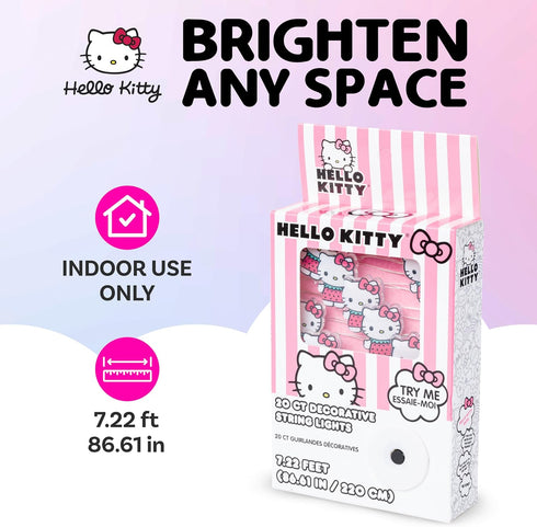 20ct 7 (2 Silver Buffalo Sanrio Hello Kitty Strawberry Dress Decorative String Lights, Feet Long, Battery Powered AA