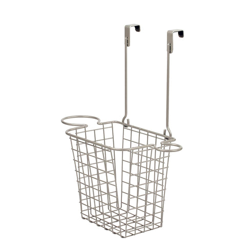 Spectrum Grid Tall Bathroom & Under Sink Organizer, Satin Nickel - Over the Cabinet Styling Station for Hair Dryer,