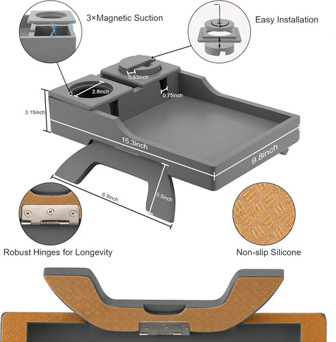 Couch Cup Holder, 4-in-1 Side Couch Arm Tray with Phone Holder, Sofa Clip on Side Table for Home Drinks and Snacks