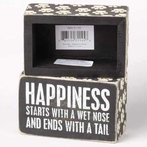 Primitives by Kathy 31145 Paw Print-Trimmed Box Sign, 4 x 2.5-Inches, Happiness Starts with A Wet Nose