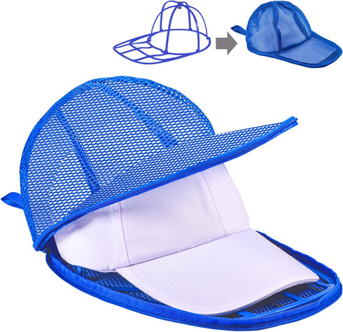 1 Pack Hat Washer Cage for Baseball Caps, Foldable Hat Cleaner for Washing Machine & Dishwasher, Blue