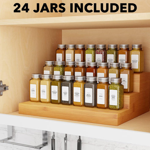 24 4oz SpaceAid Pcs Spice Jars with Labels, Empty Glass Spice Bottles, Minimalist Farmhouse Spice Labels Stickers