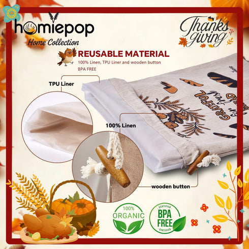 HomiePop 3Pcs 17 13 Inch Packaging Bread Bags for Homemade Bread Linen Reusable Bread Bags with Drawstring Closure