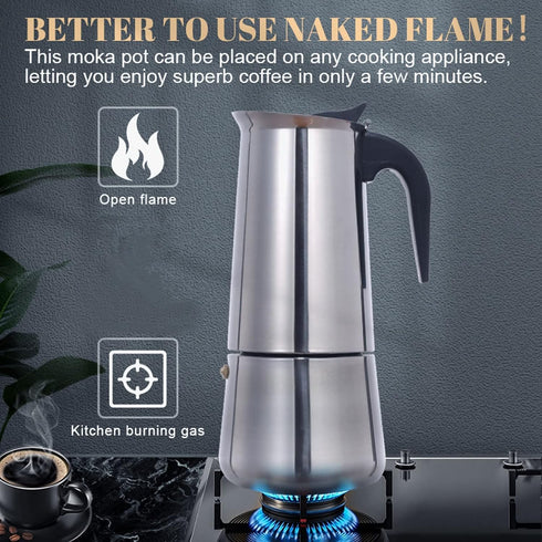 Atyhao Electric Coffee Maker, Food Grade Stainless Steel Moka Pot, 200ml for Home and Outdoor Camping