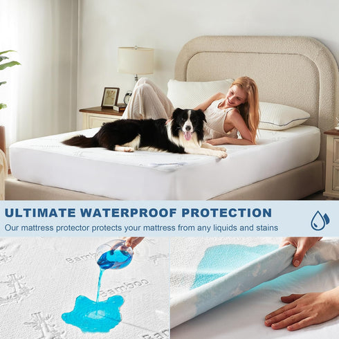 6"-18", BEDLORE Queen Size Waterproof Mattress Protector Viscose Derived from Bamboo, Soft Mattress Cover Fitted