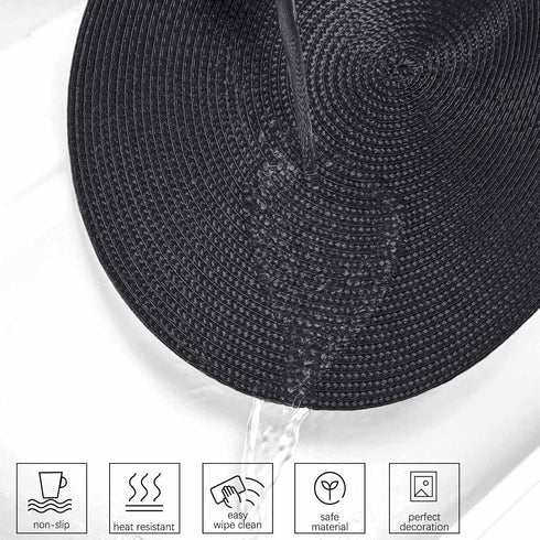 AHHFSMEI Round Braided Placemats, 15 Inch Round Table Mats for Dining Tables, Set of 6 (Black)