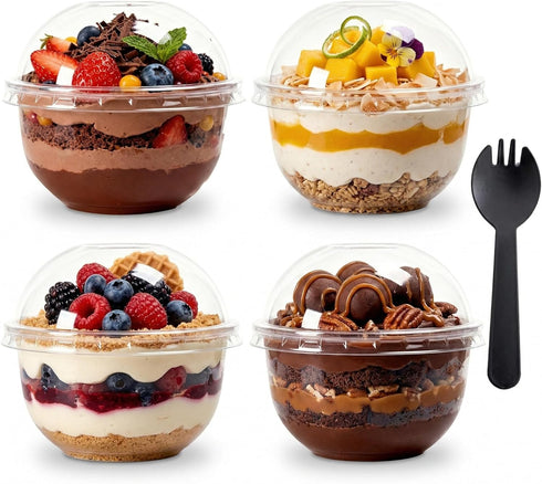 50 Pack 8.5oz Disposable Parfait Dessert Cups with Dome Lids & Black Sporks - Clear Parfait Cups for Yogurt, Fruit