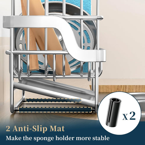 Countertop Consumest Sponge Holder for Kitchen Sink - Sink Caddy with Stainless Steel Self Drain Tray, Sink Organizer