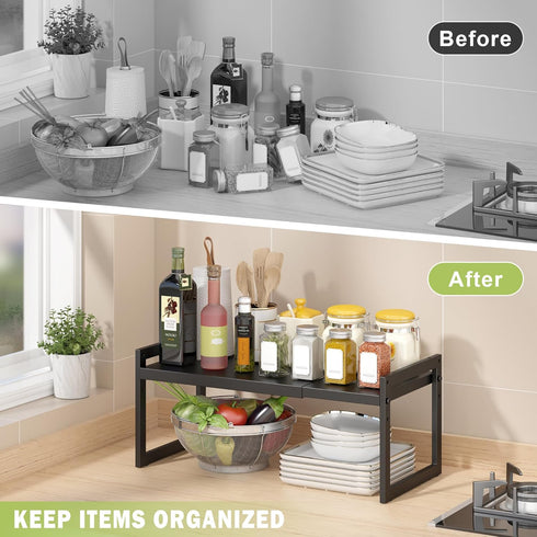 Countertop 1 Pack) DOLALIKE Expandable kitchen Organizer, Stackable Cabinet Shelf Organizers, Space Saving Spice Rack