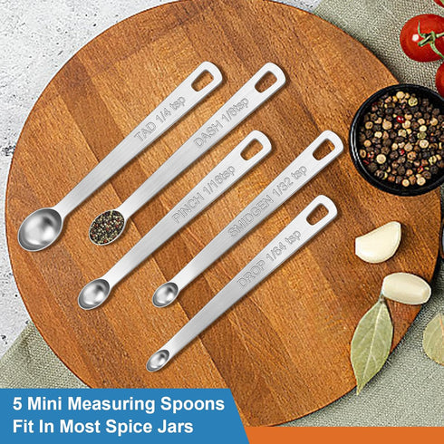 Wildone 14 Piece Stainless Steel Measuring Spoons Set, Includes 8 Double Sided Magnetic, 1 Leveler and 5 Mini