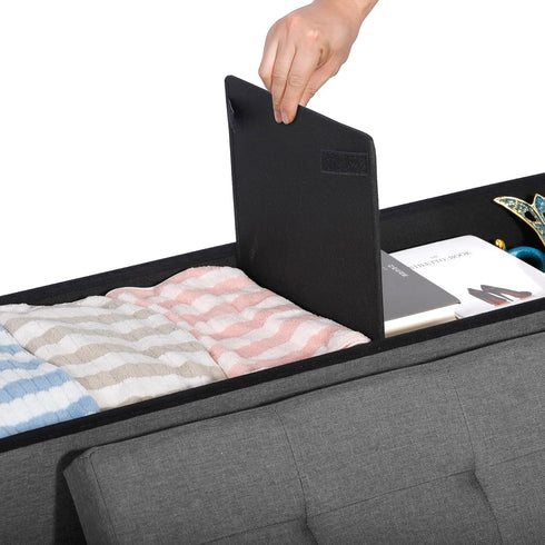 30 Inches 15"D 30"W 15"H) LEMY Folding Ottoman Storage Bench, Foot Rest Stool with Wooden Divider&Large Storage Space