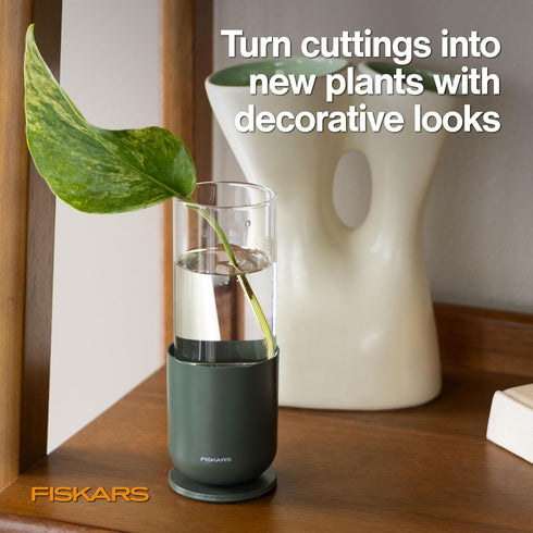 5 oz, Fiskars Plant Propagator, Single Glass Vase with Metal Stand for Rooting Cuttings, Hydroponic System for Indoor