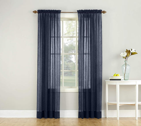 No. 918 Erica Crushed Sheer Voile Curtain Panel, Navy Blue, 51" x 84" Rod Pocket