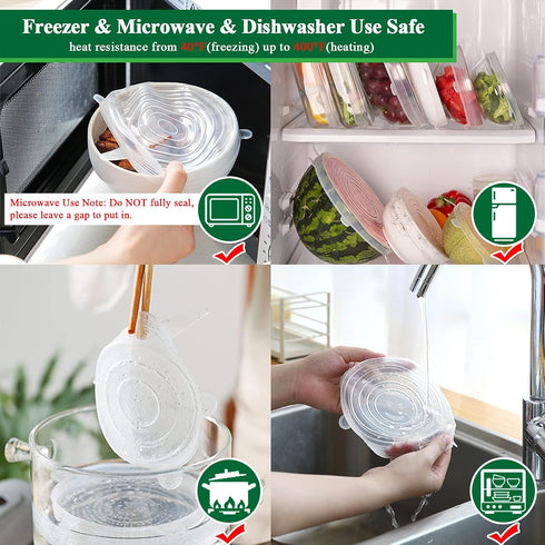 Adpartner Silicone Stretch Lids, 12 Pack of Reusable BPA-free Covers for Food Storage