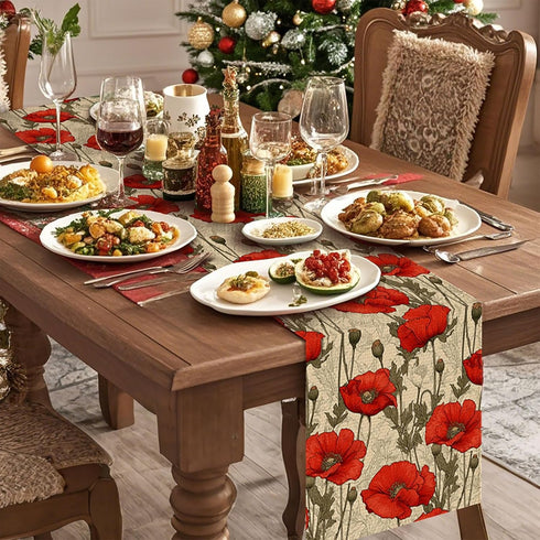 Decor(13x72 inch) Poppy Table Runner,Dining Decor for Kitchen Coffee Table Family Dinners Holiday Parties Wedding