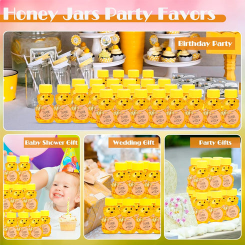 50 Pack 2 oz Plastic Honey Bear Bottles Jars, Honey Bear Cup with Lids Mini Bear Shape Empty Honey Bear Bottle Honey