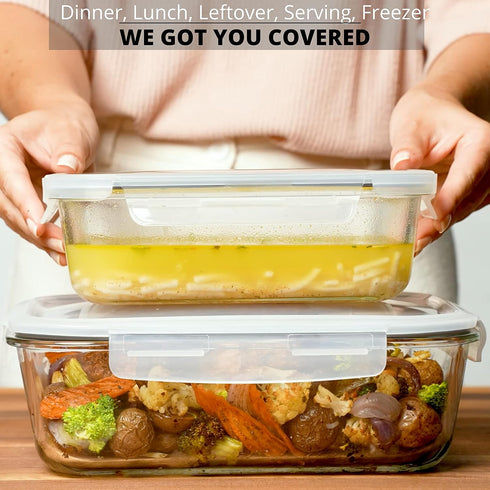 Razab 4 Pc Airtight Large Glass Food Storage Containers with Lids, BPA Free, Leak Proof Meal Prep Containers (2700ML &