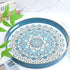 13 Round Cyan Decorative Tray for Coffee Table, Ottoman, Plastic Serving Platter Tray with Handles for Entertaining