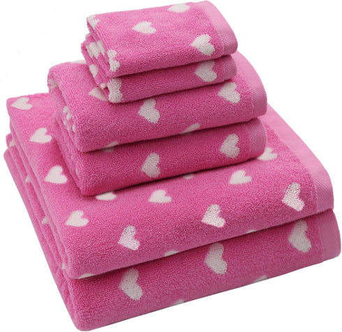 ORIGINAL KIDS 6 Piece Towel Set - Bath Time Hearts - 2 Bath Towels,