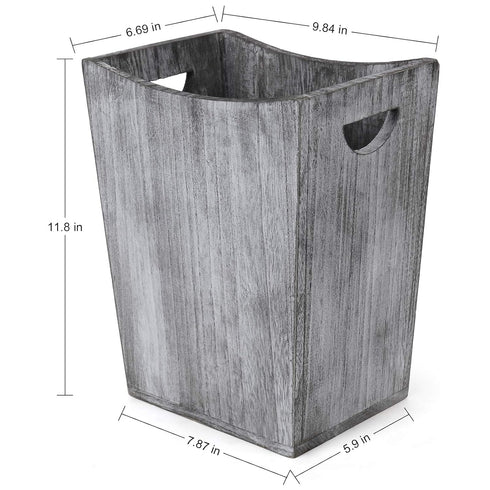 BTY Farmhouse Wooden Trash Can, Small Square Wastebasket, Rustic Torched Container Bin Holder for Kitchen, Office -