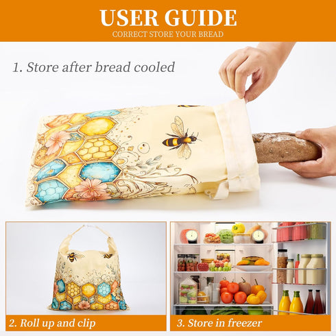 Ronxzas 2 Pack Beeswax Bread Bags for Homemade Sourdough, Reusable Natural Cotton Large Bees Wax Bag Food Storage Bags
