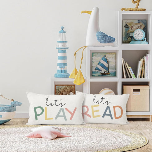 12 20 Set 2 HIWX Kids Playroom Decor, Classroom Throw Pillows Cover,Let's Read Play Decorative x Throw Pillow