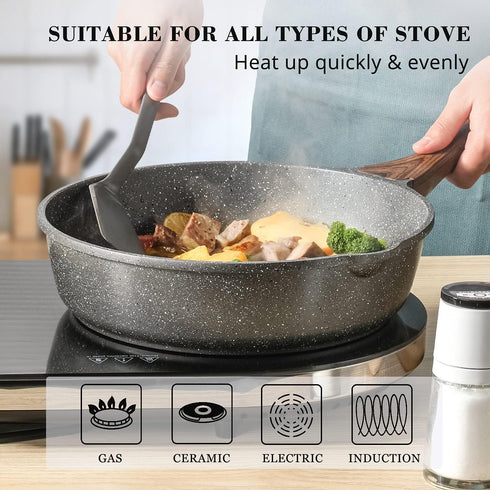 SENSARTE Nonstick Deep Frying Pan Skillet, 11-inch Saute Pan with Lid, Healthy Stone Cookware, Induction Compatible