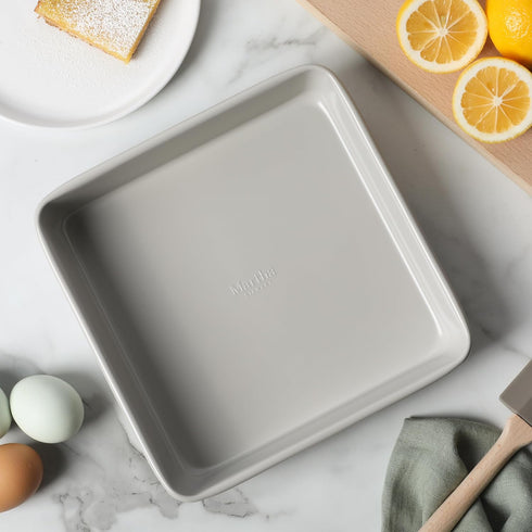 Martha Stewart Gallen 9 Inch Square Nonstick Carbon Steel Cake Pan, Cool Grey