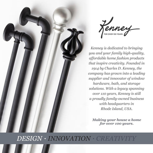 Kenney Kiera Crown Adjustable Curtain Rod, 28 to 48 Inches, Extendable Set, Matte Black