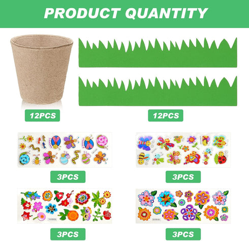 12 Sets Summer Jecery Garden Paper Craft Kit DIY Foam Flower Pots, Flower Planting and Growing Kit for Spring Early