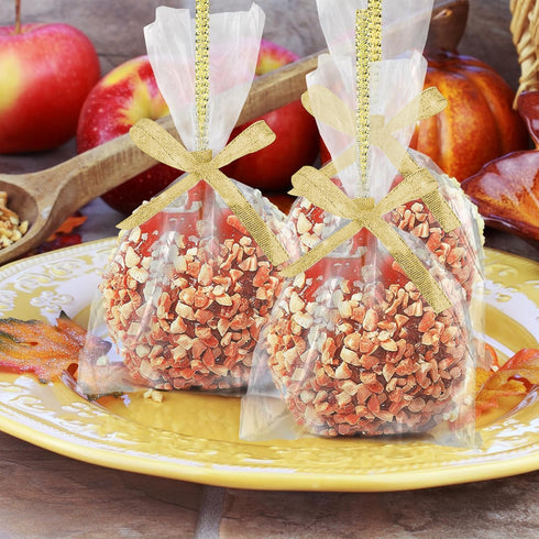 24 Pack Bling Candy Apple Sticks and Bags Kits, Caramel Apple Wooden Skewers, Food Bamboo Decorative Sticks for Treats