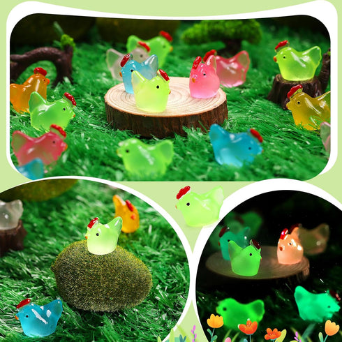 80 8 Pcs Luminous Mini Chicken, Resin Miniature Animal Figures in Colors - Glow in Dark, Perfect for DIY Projects