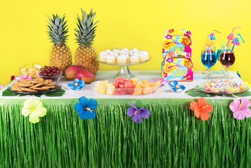 Luau Grass Table Skirt, Natural Hawaiian Table Skirt, Tropical Party Decorations, 9 Feet x 29.5 Inch (Green)