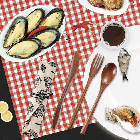OKA Reusable Wooden Travel Cutlery Set, Japanese Style Lunch Utensil Set with Case, 9 Pcs Wooden Flatware.