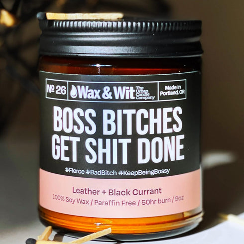 Wax & Wit Funny Soy Candle Gift for Women - Humorous Aromatherapy Candle, Leather and Black Currant - 9oz, Ideal for