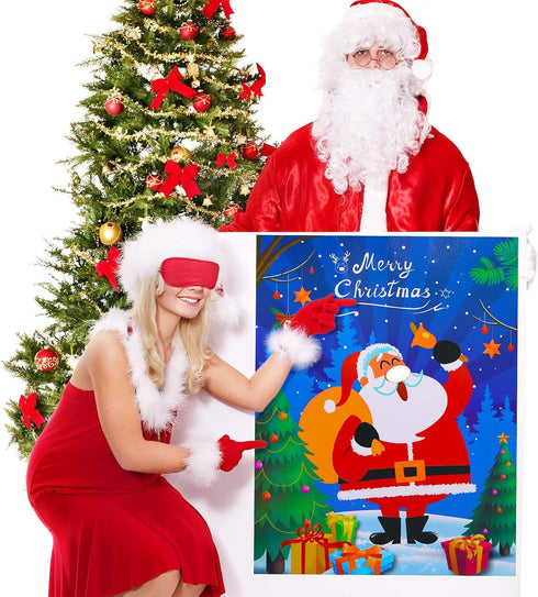 SKYLETY Christmas Party Games Pin The Nose Game on Santa Claus Fun Xmas Blindfold Party Games for Family Friends