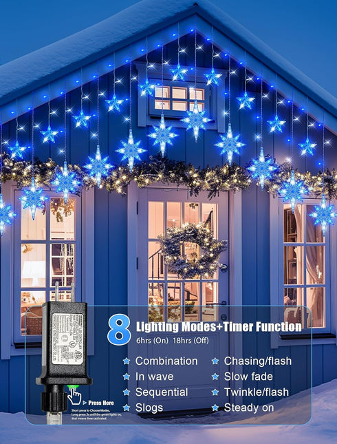 Outdoor,126 12 8 Star Icicle Lights Led Star Hanging String Light with Modes,Waterproof Connectable Fairy Star Window