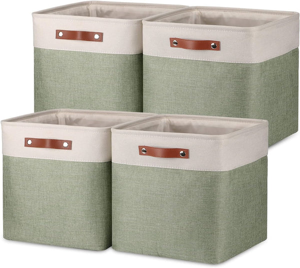 Temary Cube Storage Baskets for Shelves, 4-Pack Fabric Storage Basket for Organizing Clothes, 13 Inch, White & Green