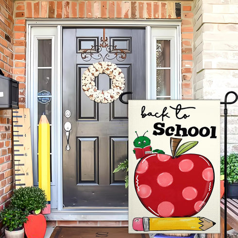 Welcome Back to School Garden Flag 12x18 Inch 3ply Double Sided Love Heart Apple School First Day Garden Flags for Outside House Indoor Yard Outdoor Garden Decor