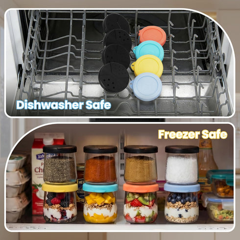fantovo Set, 8 Pack Spice Lids & Silicone Lids Only Compatible with Oui Yogurt Jars (Transparent), Reusable Covers