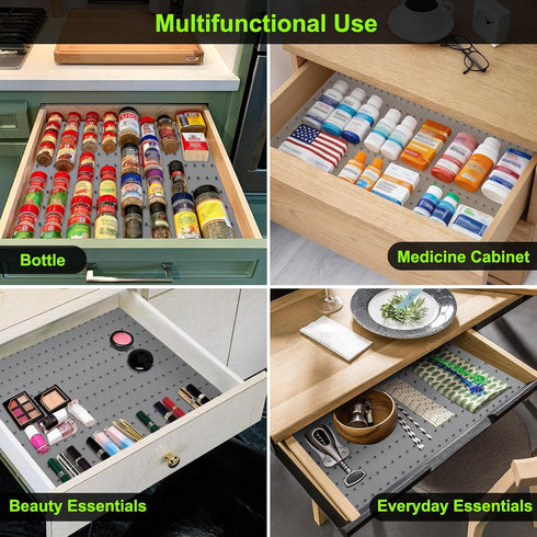 Gosmol Spice Drawer Organizer insert, Adjustable & Non-Slip Silicone Spice Drawer Liner, in Drawer Spice Organizer