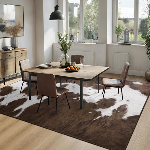 4x6 DweIke Cow Print Rugs for Living Room, Soft Brown Faux Animal Cowhide Area Rug, Washable Non-Slip Stain Resistant