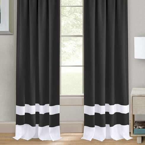 Collections Etc Darcy Two-Tone Rod Pocket Window Curtain Panel, Black, 52"X84"