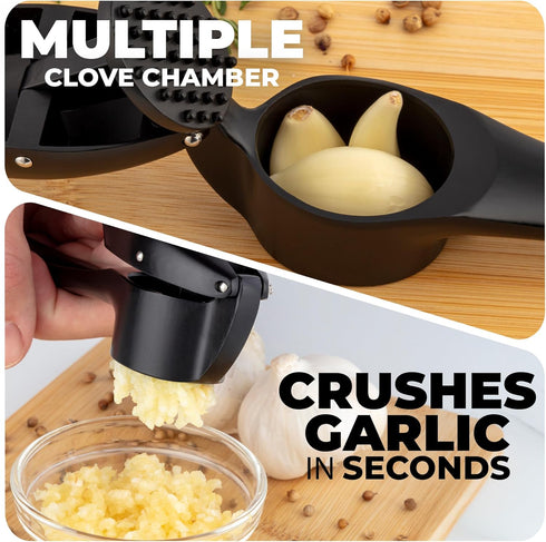 Set Zulay Kitchen Large Premium Garlic Press Rust Proof & Dishwasher Safe, Bigger Bowl Garlic Mincer Tool with Silicone